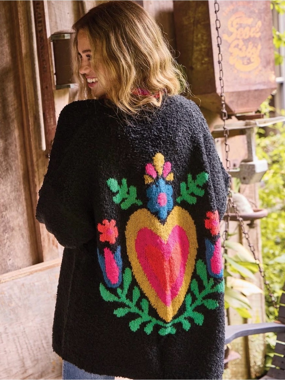 Natural Life Calla Heart Flower Knit Cardigan S/M Like New